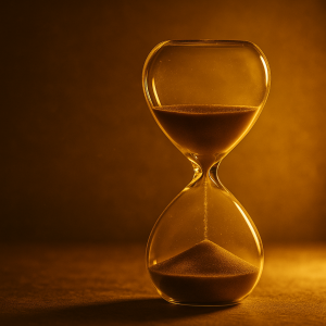 Hourglass glowing with golden light, symbolizing the urgency of time and redeeming the time in light of eternity.