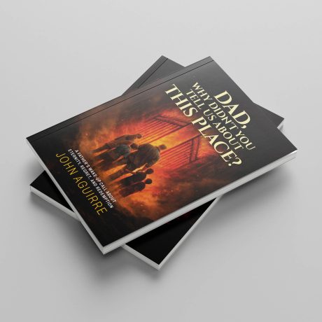 Stacked Christian paperback books Dad Why Didn’t You Tell Us About This Place by John Aguirre